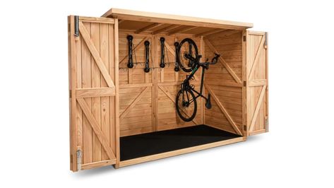 V-Shed | Vertical Bike Storage Shed - The Bike Shed Company Vertical Bike Storage Shed, Vertical Bike Shed, Bike Lean To, Bike Shed Ideas, Outdoor Bike Storage Ideas, Bike Storage Outdoor, Diy Bike Storage, Bike Storage Small Space, Outdoor Bicycle Storage