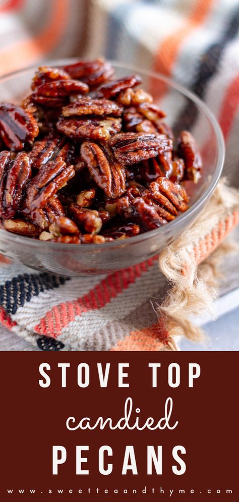 Carmelized Pecans, Candied Pecans Recipe, Glazed Pecans, Thyme Recipes, Walnut Recipes, Stove Top Recipes, Spiced Pecans, Nut Recipes, Recipe Sweet