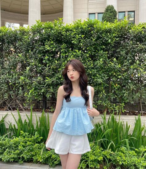 Korean Summer Outfits, Outfit Ideas Summer, Korean Fashion Outfits, Fashion Top Outfits, Korean Casual Outfits, Casual Day Outfits, Quick Outfits, Easy Trendy Outfits, Girly Outfits