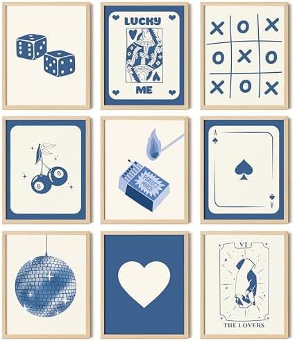 97 Decor Blue Lucky Poster - Playing Card Wall Art, Poker Room Decor, Blue Trendy Wall Art, Funky Posters Aesthetic Pictures, Retro Ace Prints Queen of Hearts Decor for Bedroom (8x10 UNFRAMED) Bedroom Decor Posters Aesthetic, Trendy Wall Decor Bedroom, Blue Aesthetic Posters For Bedroom, Posters For Room Blue, Room Decor Blue Aesthetic, Playing Cards Wall Art, Trending Wall Art 2024, Wall Posters Blue, Blue Room Aesthetic Ideas