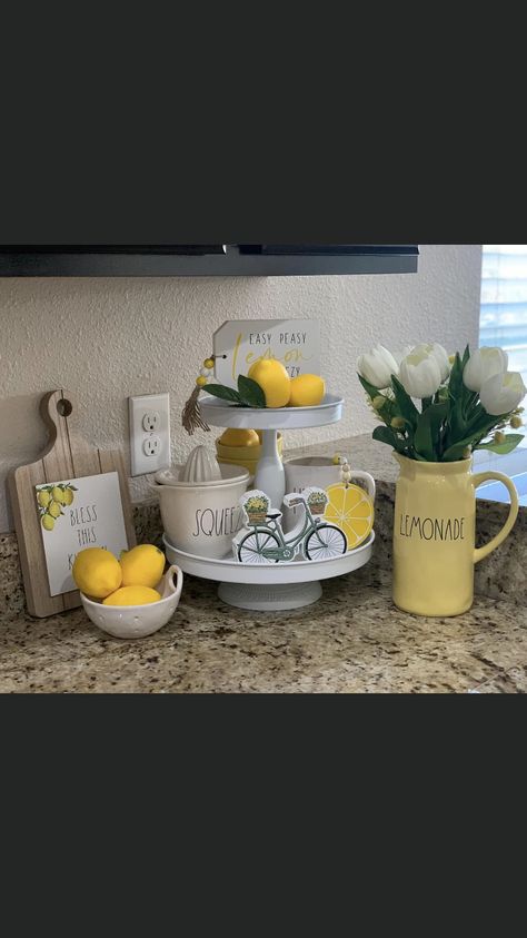 Kitchen Lemon Decor, Top Of Kitchen Cabinets, Lemon Kitchen Decor, Lemon Kitchen, Lemon Decor, Farmhouse Kitchen Decor, Easy Peasy, Farmhouse Kitchen, Kitchen Decor