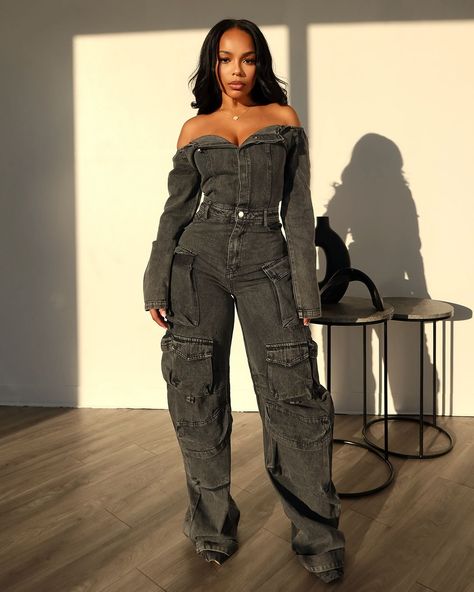 Restock Alert ✨ “Ultimate Denim Off Shoulder Jumpsuit” Denim Jumpsuit Outfit, Long Sleeve Denim Jumpsuit, Cargo Jumpsuit, Denim Wide Leg, Off Shoulder Jumpsuit, Casual Day Dresses, Jumpsuit Outfit, Wedding Dresses Strapless, Maxi Dress Party