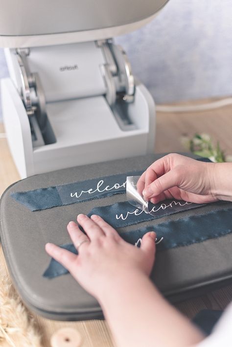 How to iron on silk ribbon with Cricut Autopress Diy Cricut Bachelorette, How To Make A Bow With Silk Ribbon, Cricut Autopress Projects, Writing On Ribbon, Cricut Bachelorette Projects, Cricut Iron On Tutorial, Diy Wedding Jacket, Bachelorette Cricut, Cricut Ribbon