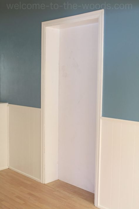 Blocking off a doorway to build bookshelves instead! Block Up Doorway Ideas, Blocking Up A Doorway, Block Off Doorway Ideas, Closing Off A Doorway Diy, Build Bookshelves, Hidden Bookshelf, Apartment Remodel, Building Shelves, Dining Room Accent Wall