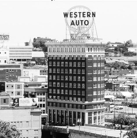 Downtown Kansas City Western Auto, City Black And White, Vintage Kansas City, Tri Delt, Downtown Kansas City, City Downtown, Lawrence Kansas, City Photos, Iphone Backgrounds