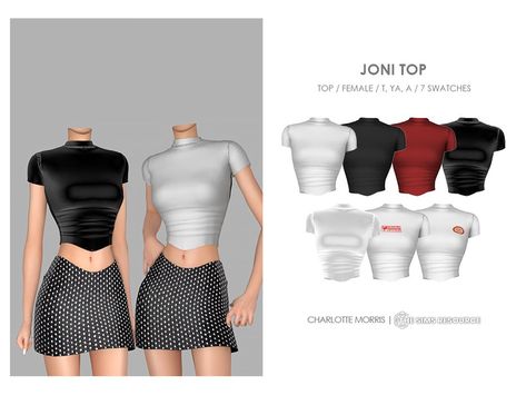 The Sims Resource - Joni Top Sims 4 Cc Tshirt Female, Sims Aesthetic, Cc Top, Simple Crop Top, Claudia Dress, Sadies Dress, Baggy Shirt, Sims Clothes, The Sims 4 Packs