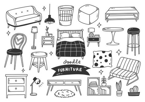 Furniture Doodle Art, Doodle Interior, Table Drawing Easy, Furniture Doodle, Room Doodle, Table Doodle, Home Doodle, Table Drawing, Tropical Interior Design