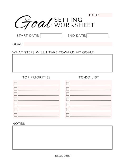 Goal setting worksheet with pink elements Focus Ideas, Free Goal Printables, Goal Planning Worksheet, Goal Sheet, Life Goal Planner, Goal Setting Sheet, Goal Ideas, Goal Setting Printable, Goals Printable