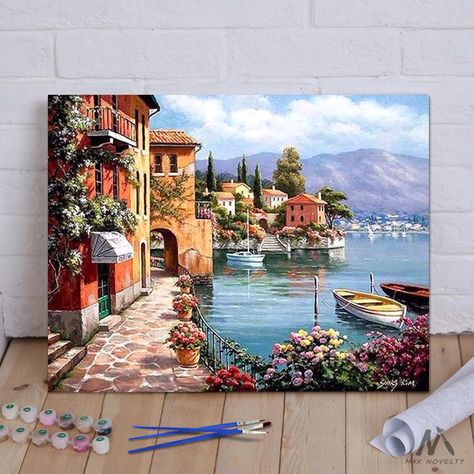 15 Paint-by-Number Projects That Will End Up on Your Gallery Wall Art Deco Interior Design, Small Canvas Paintings, Canvas For Beginners, Easy Canvas Painting, Canvas Painting Landscape, Landscape Art Painting, Lukisan Cat Air, Nature Art Painting, Diy Canvas Art Painting