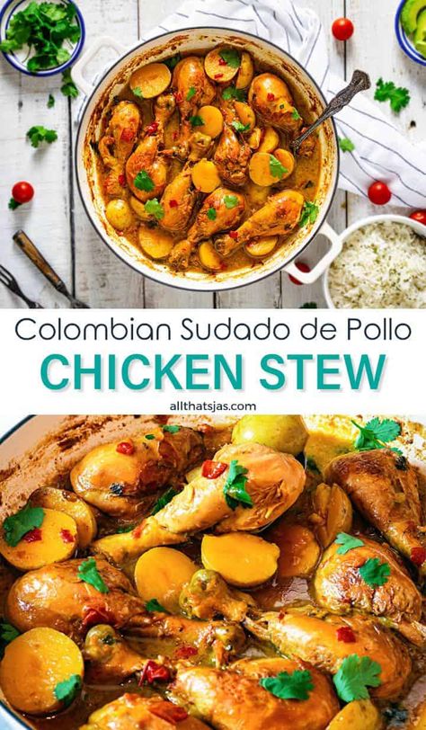 Colombian Chicken, Columbian Recipes, Pollo Recipe, Pollo Guisado, Rice Dinner, Colombian Food, Stewed Potatoes, Soups Stews, Chicken Drumsticks