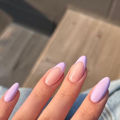 Sarah on Instagram: "pretty pastel lavender⋆.༶˚☁️ shade lilac blossom from @leminimacaron 🫶 #nails #naildesign #nailinspo #frenchnails #pastelnails #purplenails #nailtutorials #summernails" Lavender Nail Extensions, Violet And White Nails, Lavender Nails Simple, Violet Almond Nails, Lila Nails Lavender, Pastel Lilac Nails, Almond Nails Lilac, Violet Nails Lavender, Ongles Violet Pastel