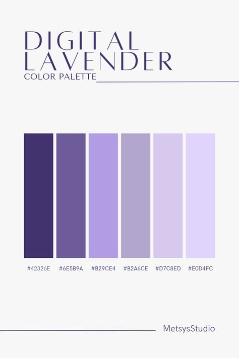 { #colorpalette #palette #colors #designers #design #ideas #inspired #digitallavender #lavender #purple #violet } Aesthetic Color Palettes Purple, Digital Lavender Color Palette, Lavender Palette Colour Schemes, Lavender Hex Code, Lavender Palette Color, Violet Pallet Color, Purple Hex Code Palette, Lavender Color Pallete, Purple Pallete Color Combinations