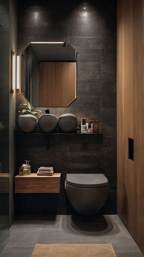 10 Modern Bathroom Design Ideas for Small Spaces - Cheerful Talks Toilet Partition Design, Modern Half Bathroom, Organic Bathroom Design, Rustic Bathroom Design, Half Bathroom Design, Tranquil Bathroom, Latest Bathroom Designs, Bathroom Cabinets Designs, Modern Luxury Bathroom