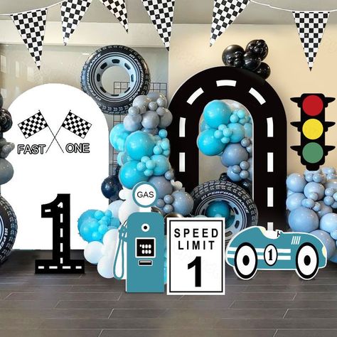 none Racing Theme Party, Race Car Party Decorations, First Birthday Centerpieces, Vintage Car Party, Baby Boy Birthday Themes, Car Traffic, Baby First Birthday Themes, Cars Birthday Party Decorations, Racing Theme