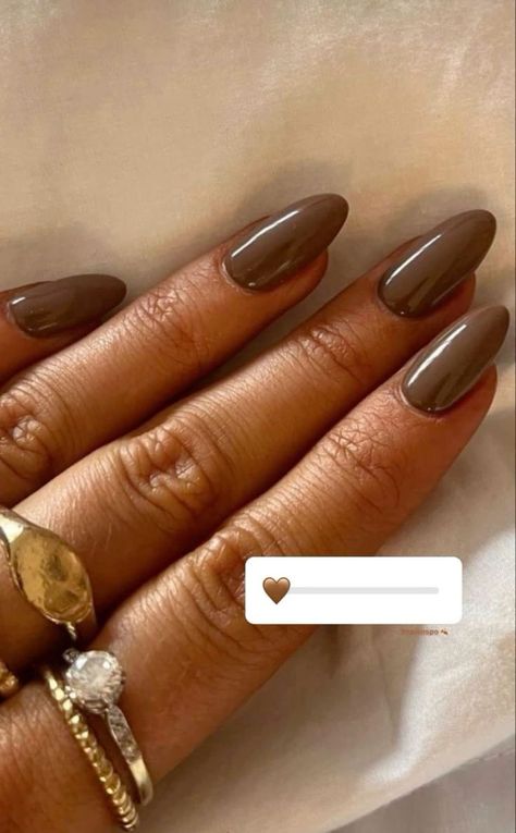 Broqn Nails, Black And Brown Almond Nails, Nail Ideas Solid Colors Winter, Solid Colored Acrylic Nails, Almond Round Acrylic Nails, Brown Autumnal Nails, Mocha Nails Acrylic Almond, Nails Inspo Fall 2024, Brown Round Acrylic Nails