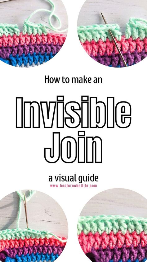 How to Make An Invisible Join in Crochet: A Visual Guide - Best Crochet Life Invisible Join, Crochet Granny Stitch, Beginning Crochet, Slip Stitch Crochet, Crochet Placemat Patterns, Crochet Boho Bag, Invisible Stitch, Crochet Stitches Guide, Crochet Tips