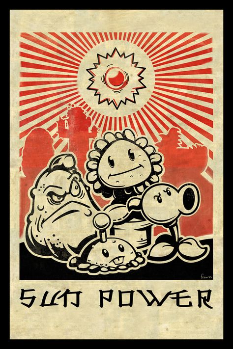 Chinese Propaganda Posters, Zombie Wallpaper, Sun Power, Pixel Art Background, Plants Vs Zombies, Propaganda Posters, Video Game Art, Room Posters, Cool Posters