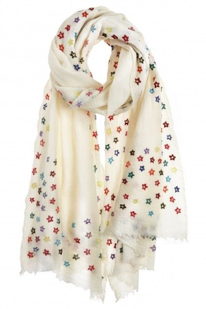 Skyful Embroidered Wool Gauze Scarf Add Sinchi™ - WOW them... www.SinchiScarfClip.com Scarf Embroidery, Embroidery Scarf, Salwar Designs, Embroidered Scarf, White Scarf, Stole Scarf, Scarf Women Fashion, Embroidered Wool, Calypso St Barth