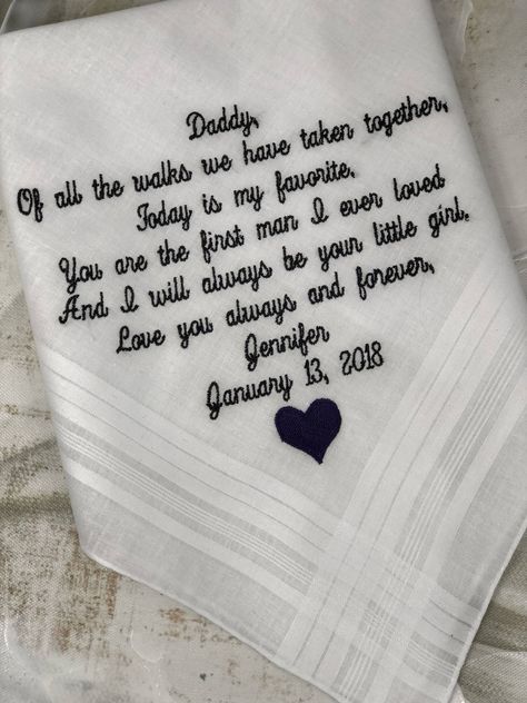 Father Of The Bride Wedding, Wedding Hankerchief, Wedding Verses, Parents Gifts, Walking Gifts, Bridal Handkerchief, Handkerchief Wedding, Dad Wedding Gift, Wedding Mementos