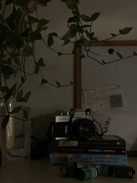 Books And Camera Aesthetic, Photography Athstetic, Object Aesthetic Photography, Taking Pictures Aesthetic Camera, Creative Photography Ideas At Home Objects, Director Of Photography Aesthetic, Film Student Aesthetic Room, Dark Camera Aesthetic, Photography Student Aesthetic