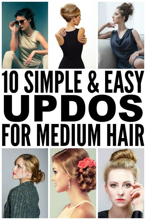 10 easy (& glamorous!) updos for medium-length hair Medium Length Hair Up, Chignon Simple, Bangs Updo, Medium Length Hair With Bangs, Easy Updos For Medium Hair, Side Updo, Simple Updo, Braids For Medium Length Hair, Medium Layered Hair