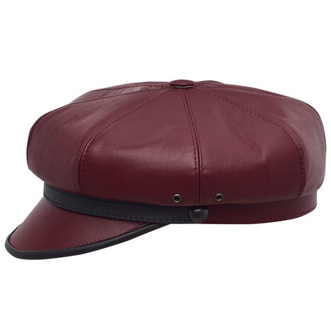 A vintage, Harley style, motorcycle hat made of 100% high quality natural leather. Genuine leather and small ventilation eyelets on the sides make this headgear a very breathable one. Inside the 8 panels crown there is a viscose lining and a leather sweatband. On the sides of the crown there are decorative buttons. This model is inspired by retro motorcycle headgears, Harley style caps. A good choice not only for driving a cruiser motorbike, but also for everyday use. This cap is available in bi Extra Fits, Aradia Megido, Moto Vintage, Safari Hat, Flat Hats, Retro Motorcycle, Stylish Caps, Vintage Biker, Red Cap