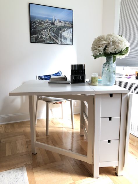 IKEA Norden Gateleg Table Ikea Apartment, Ikea Dining Table, تحت الدرج, Ikea Apartments, Ikea Dining, Apartment Needs, Sewing Room Storage, Rental Kitchen, Space Apartments