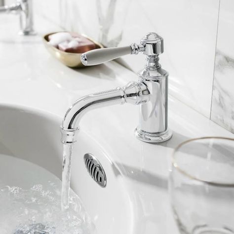 Burlington Arcade Chrome Lever Basin Mixer with Handle Choice | Sanctuary Bathrooms Modern Traditional Bathroom, Burlington Bathroom, Bathroom Sink Taps, Bath Shower Mixer Taps, Sink Mixer Taps, Chrome Bathroom, Main Bathroom, Tap Handles, Basin Mixer Taps