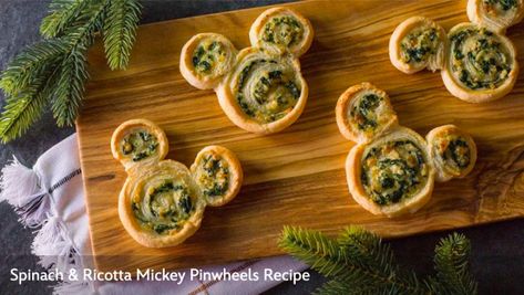 Disney RECIPE: A Savory Mickey-Shaped Snack For When You Can't Make It To The Parks! | the disney food blog Mickey Snowflake, Recipe For Spinach, Spinach And Ricotta, Pinwheel Recipes, Spinach Ricotta, Frozen Puff Pastry, Puff Pastry Sheets, Disney Food Blog, Roll Cake