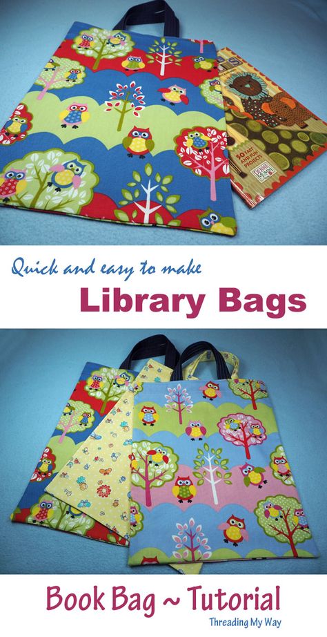 Diy Library Bag Free Pattern, Diy Library Book Bag, Library Bag Sewing Pattern, Diy Book Bag Pattern, How To Make A Book Bag, Book Bag Patterns To Sew, Library Bag Diy, Library Bag Pattern, Sew Book Bag