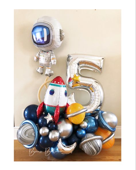 Space Balloon Bouquet, Airplane Birthday Decorations, Galaxy Balloons, 5th Birthday Boys, Space Walk, Police Birthday, Simple Birthday Party, Boys First Birthday Party Ideas, Boys 1st Birthday Party Ideas