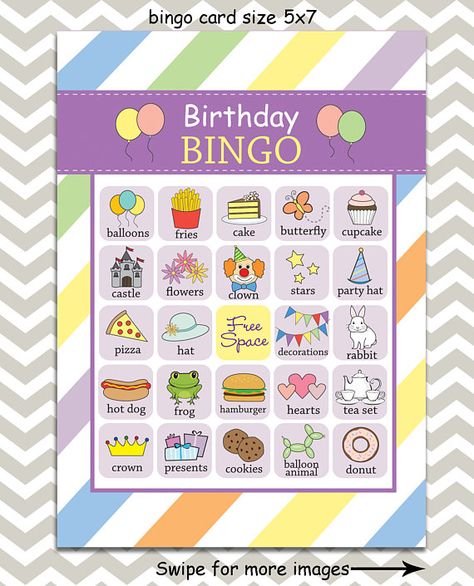 Printable Kid's Birthday Party Bingo, 20 unique prefilled game cards, Instant download! Birthday Bingo Template, Birthday Bingo, Clown Party, Birthday Party At Home, Recipes For Two People, Healthy Recipes For Two, Party Plan, Classroom Games, Star Party