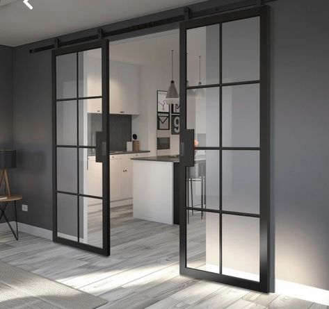 Internal Sliding Glass Doors Uk, Indoor Sliding Doors Metal, Sliding Internal Glass Doors, Double Sliding Interior Doors, Crittall Sliding Doors, Sliding Internal Doors Living Rooms, Open Plan Kitchen Living Room Modern Sliding Doors, Crittall Doors Internal, Black Sliding Doors Patio Modern