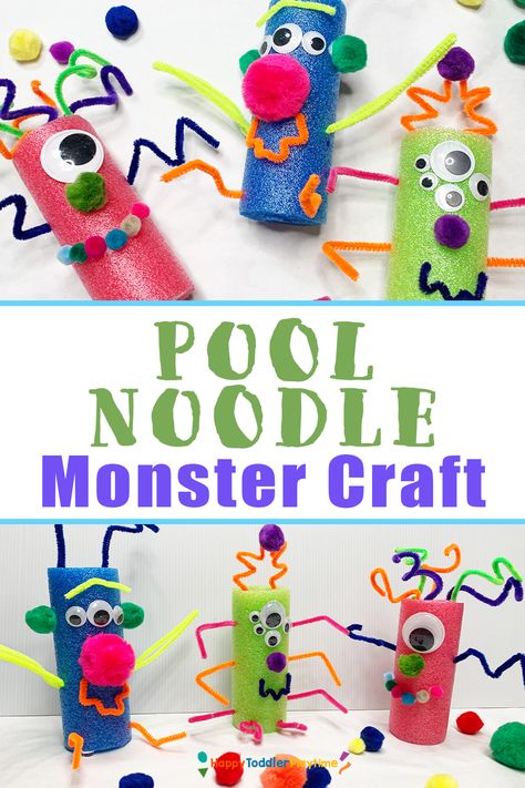 Pool Noodle Monster Craft, Noodle Crafts For Preschoolers, Pasta Crafts For Kids, Noodle Crafts For Kids, Monsters Inc Crafts, Monster Crafts For Kids, Summer School Art, Noodle Crafts, Pasta Crafts