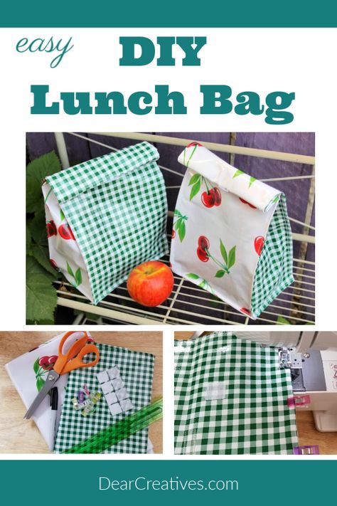 DIY Lunch Bag - How To Instructions With Images! - Dear Creatives Fabric Lunch Bag, Oil Cloth Fabric, Lunch Bags Pattern, Diy Lunch Bag, Diy Lunch, Reusable Lunch Bags, Sew Ins, Diy Bags Purses, Sac Lunch