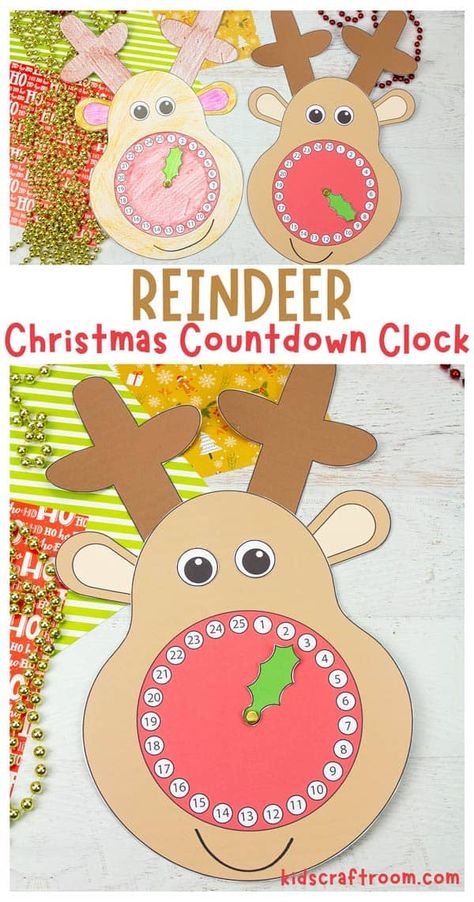 This Reindeer Christmas Countdown Clock is such a fun way to count down the days until Christmas. Every day in December, your kiddos can move the hand of this Reindeer Advent Calendar and really get excited about Santa’s big arrival. Such a fun Christmas craft for kids of all ages. Super esay to make with the printable template. #kidscraftroom #kidscrafts #christmascrafts #adventcalendar #advent #christmascountdown #reindeercrafts Advent Calendar Craft, Christmas Countdown Crafts, December Preschool, Countdown For Kids, Reindeer Crafts, Christmas Countdown Diy, Countdown Clock, Kids Craft Room, Calendar Craft