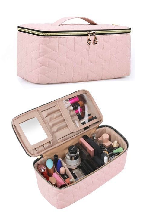 20 Best Travel Makeup Bags and Cosmetic Case Organizers of 2020 Cute Makeup Bags Travel, Make Up Bags Ideas, Makeup Bag Ideas, Makeup Pouch Cosmetic Case, Travel Cosmetic Bag Organizers, Leather Makeup Pouch, Fancy Cosmetics, Bag For Makeup, Penyimpanan Makeup