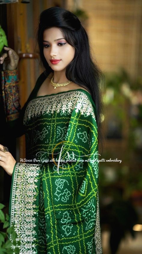 Gajji silk saree with gotapatti embroidery Gajji Silk Saree, Saree Look, Silk Saree, Silk Sarees, Saree, Silk, Embroidery, Green, How To Wear