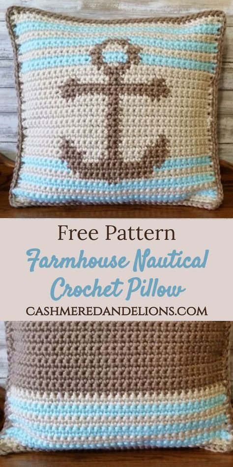 Crochet Anchor, Crocheted Pillows, Nautical Crochet, Crochet Pillow Patterns Free, Nautical Pillow, Crochet Pillow Cover, Crochet Cushion Cover, Crochet Pillow Pattern, Crochet Pillows