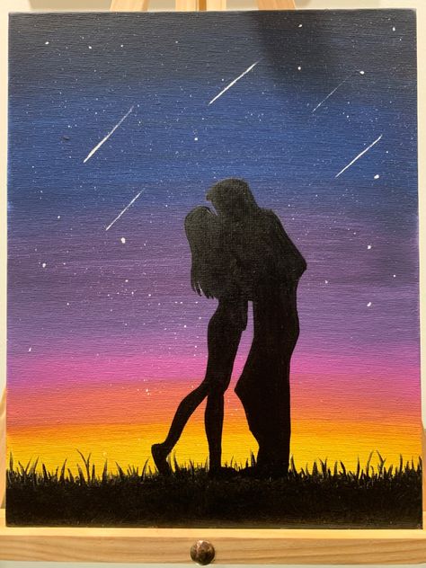 Couple Painting Ideas, Love Canvas Painting, Painting Romantic, Sky Art Painting, Easy Acrylic Painting, Romantic Paintings, Simple Acrylic, Couple Christmas, Couple Painting