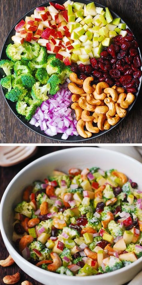 Broccoli Cashew Salad with Apples and Pears Broccoli Cashew Salad, Broccoli Cashew, Cashew Salad, Cashew Apple, Dolce Poche Calorie, Salad With Cranberries, Creamy Salad, Salad With Apples, Yogurt Honey