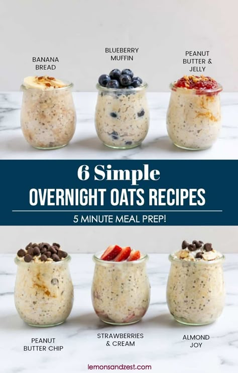 Wondering where to start with overnight oats? Start here! Learn all you need to know when starting out with overnight oats and try these 6 easy overnight oats flavors that will certainly become your favorite! #overnightoats #overnightoatrecipes #easyovernightoats #oatmeal #breakfast Resep Oatmeal, Chia Puding, Oats Overnight, Overnight Oats Recipes, Easy Overnight Oats, Oat Recipes Healthy, Resep Smoothie, Overnight Oats Recipe Healthy, Overnight Oats Healthy