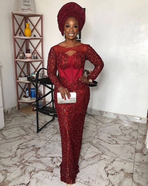 Wedding guest @zainab.adekoya Dress @ronniex_couture M Corset Styles Aso Ebi, Africa Fashion Style, Aso Ebi Lace, Aso Ebi Lace Styles, Lace Long Gown, Stylish Naija, Wine Colour, Corset Styles, African Lace Styles