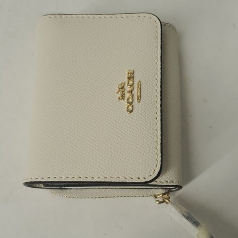 100% Authentic Or Money Back Guarantee !!! Coach 37968 Leather Small Trifold Wallet Gold/Chalk Crossgrain Leather Two Credit Card Slots Full-Length Bill Compartment Id Window Snap Closure Outside Zip Coin Pocket 4" (L) X 3 1/4" (H) X 1 1/2" (W) Style No. 37968 Coach Small Wallets, Coach Snap Wallet, Coach Wallet Keychain, Coach Wallet Aesthetic, Wallets For Women Aesthetic, Cute Wallet Aesthetic, Cute Small Wallets, Cute Wallets For Women, Wallets Coach