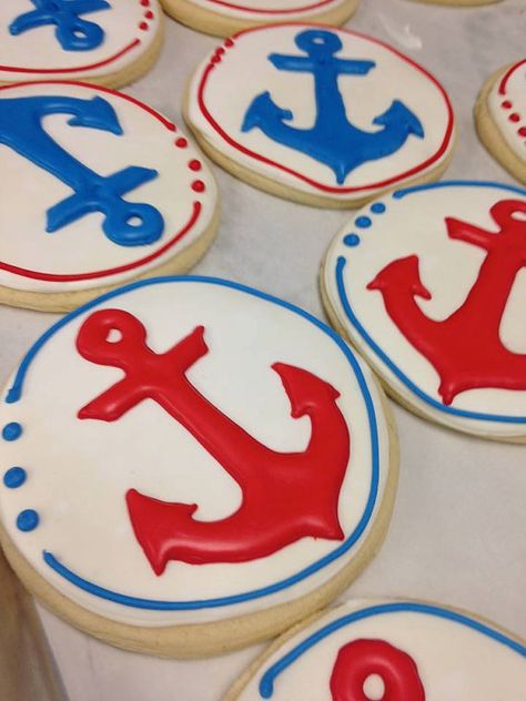 Gourmet Sugar Cookie Gift Collection Nautical Anchors for birthday or baby shower Etsy MixCupcakeCo Nautical Cookies, Anchor Cookies, Designer Cookies, Nautical Cake, Beach Cakes, Sugar Cookie Designs, Summer Cookies, Survival Camping, Nautical Baby Shower