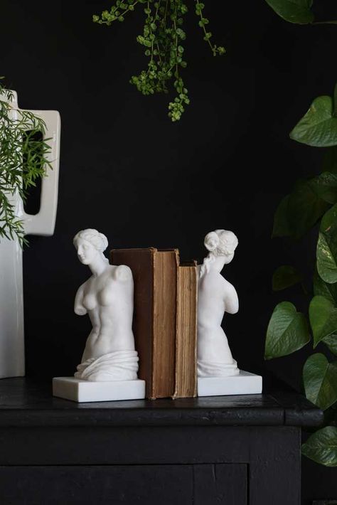 Greek Bedroom, Greek Home Decor, Greek Decor, Decorative Bookends, Greek Statues, Rockett St George, Ornament Storage, Marble Statues, Greek Style