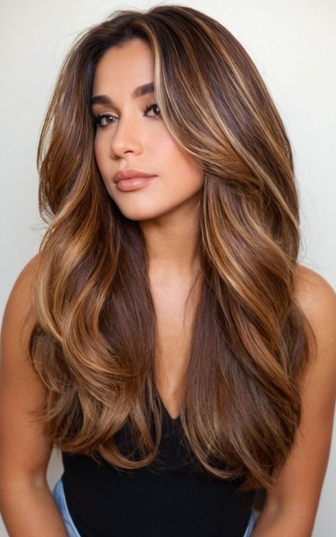 Caramel And Honey Blonde Highlights, Kim K Highlights, Brown Hair With Bold Money Piece, Honey Copper Highlights, Light Brown Hair With Honey Highlights Golden Blonde, Honey Hair With Highlights, Ginger Highlights On Brown Hair, Golden Honey Brown Hair, Caramel Brown Hair Honey