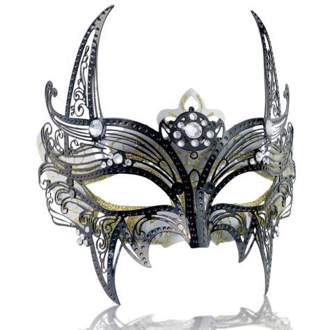 PRICES MAY VARY. Hand Painted - This masquerade mask for women is made with care and attention to detail. The intricate designs were painted by hand for a luxurious look. Sparkling Rhinestones - The mask is made from high-quality materials with intricate designs that sparkle in the light. The mask is adorned with black filagree metal and decorative rhinestone elements that make it stand out from other masks on the market. The attention to detail and quality of craftsmanship is evident in every a Gold Masquerade Mask Women, Maskerade Mask Ideas, Valkyrie Mask, Rhinestone Masquerade Mask, Maskerade Mask, Masquerade Mask Women, Luxury Mask, Masquerade Ball Mask, Devil Mask