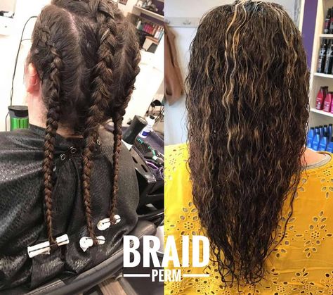 13 Modern Day Perms in 2019 [With Before & After Pictures] Braid Perms Before And After, Braided Perm Beach Waves, Braid Perm Long Hair, French Braid Perm Before And After, Multi Textured Perm Long Hair, Braid Perm Before And After, Braided Perm Before And After, Root Perm Before And After, 2023 Perm Trends