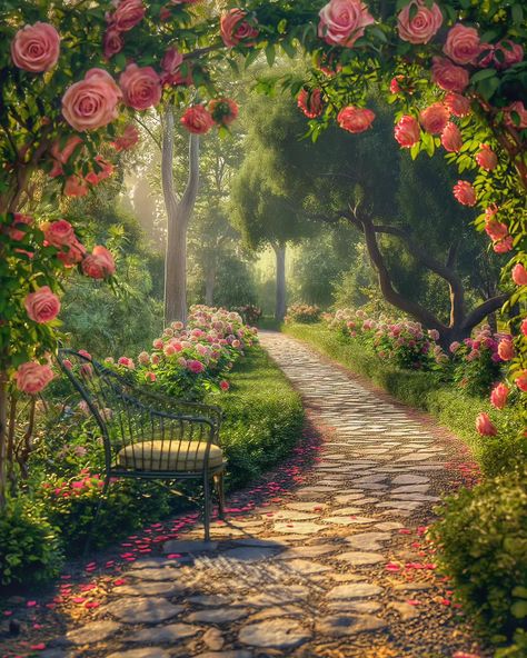 Rose Garden Painting, Background Photobooth, Nature Princess, Rose Garden Ideas, Garden Background, Relax Your Mind, Mountain Painting, Chibi Art, Chique Outfits